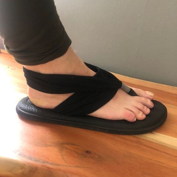 Sanuk Shoes - Sanuk Black Classic Yoga Slingback Fabric Thong Sandals (10)